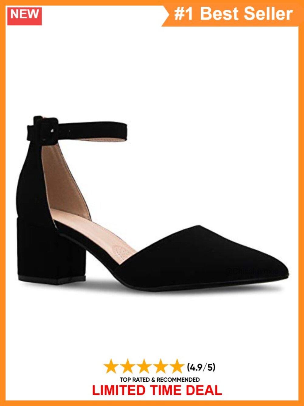 Women's Classic Close Toe Ankle Strap Kitten Heel Low Block Pump